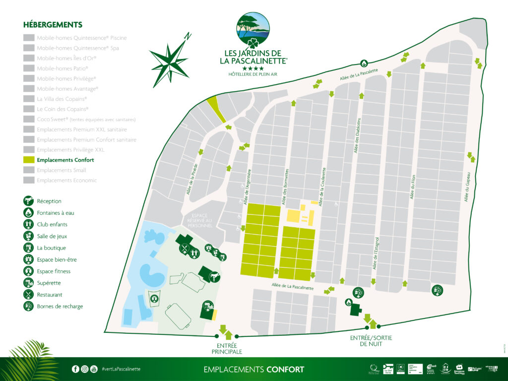 Situation Stellplätze « Confort » : Zelte, Wohnwagen & Wohnmobile