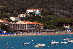 Dieser Strand in Le Lavandou liegt in der Nähe vom Campingplatz und am Mittelmeer